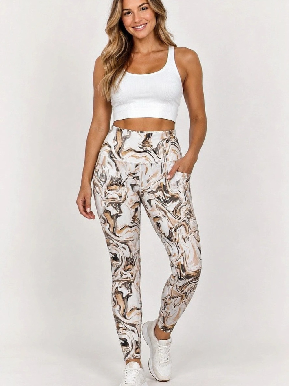 NWT Core 10 High Waisted Marble Print Leggings with Pockets Size Small